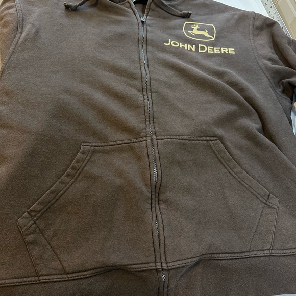 John Deere Heavy Brown Sweatshirt/Hoody Zipper Front Size Large - Picture 9 of 10